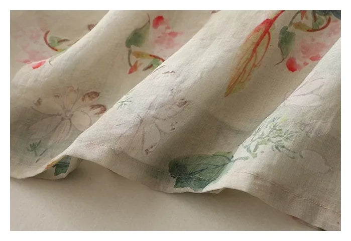 Floral Print Cotton Linen Three Quarter Sleeve Shirt - detail view