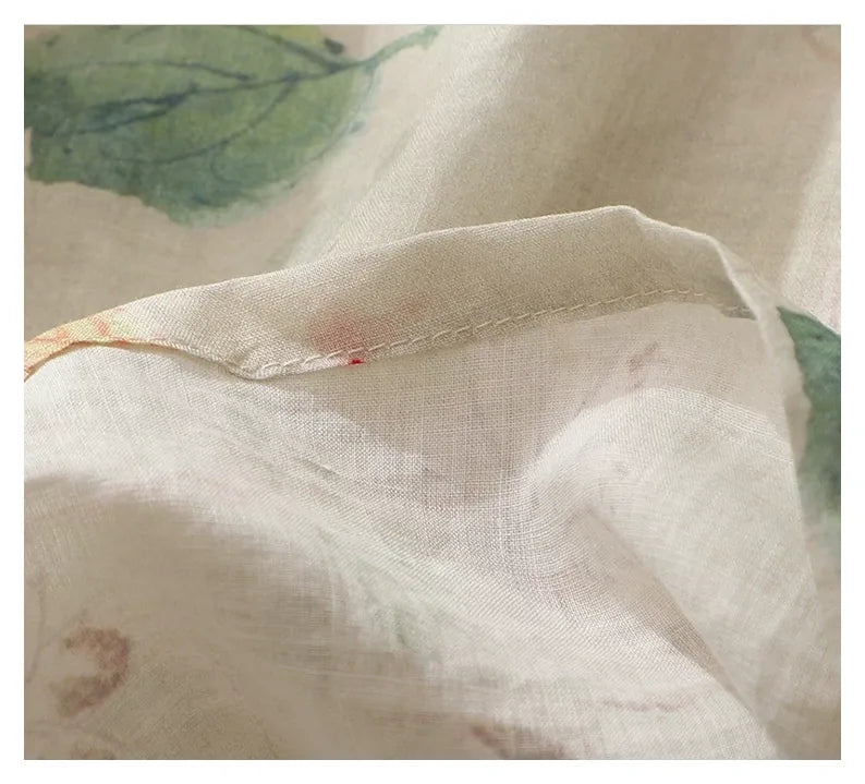 Floral Print Cotton Linen Three Quarter Sleeve Shirt - detail view