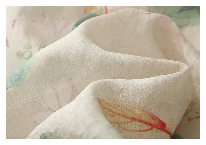 Floral Print Cotton Linen Three Quarter Sleeve Shirt - detail view