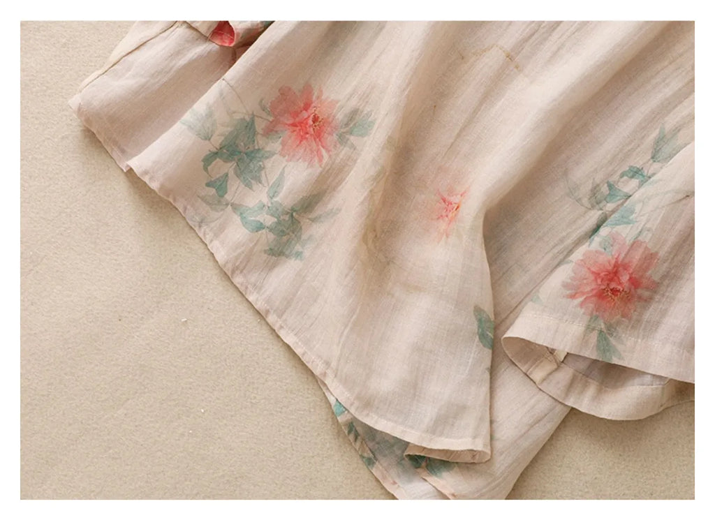 Floral Print Cotton Linen Three Quarter Sleeve Shirt - product image 11 - unknown