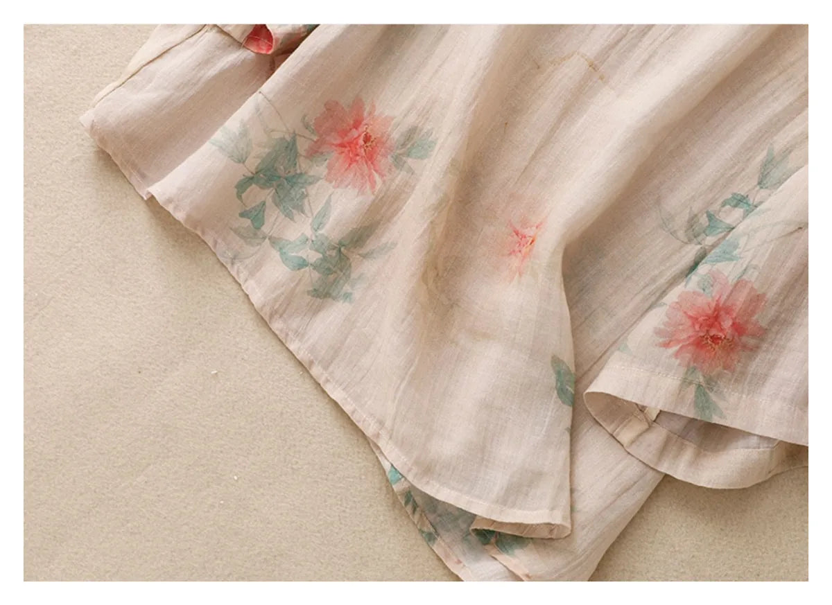 Floral Print Cotton Linen Three Quarter Sleeve Shirt - product image 11 - unknown