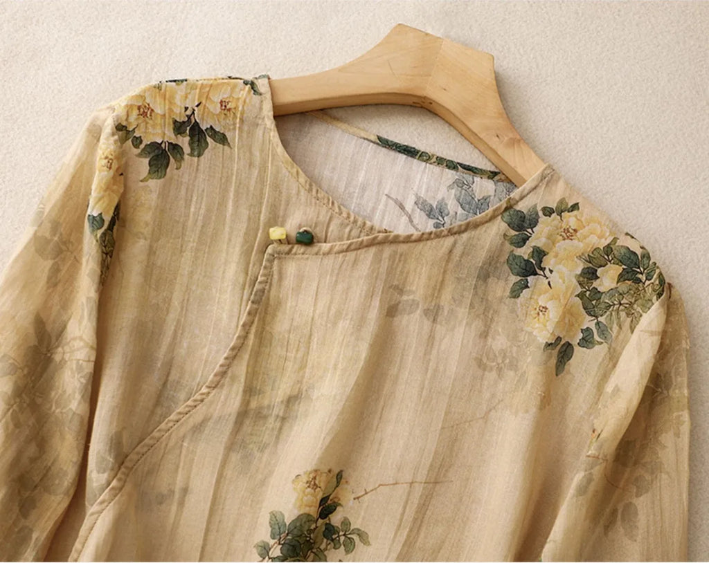 Floral Print Cotton Linen Three Quarter Sleeve Shirt - product image 12 - unknown