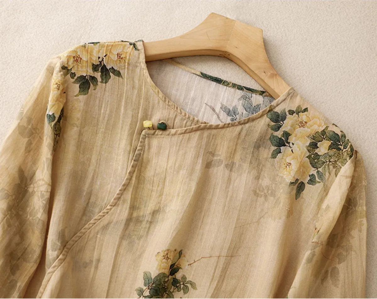 Floral Print Cotton Linen Three Quarter Sleeve Shirt - product image 12 - unknown
