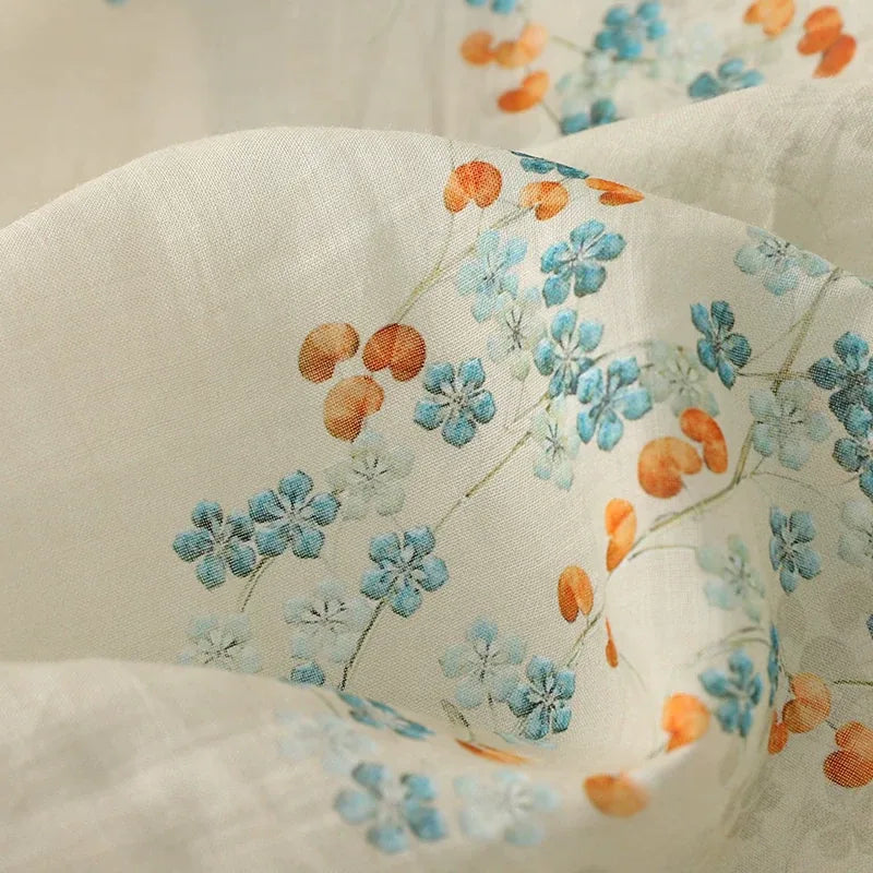 Floral Print Cotton Linen Three Quarter Sleeve Shirt - detail view