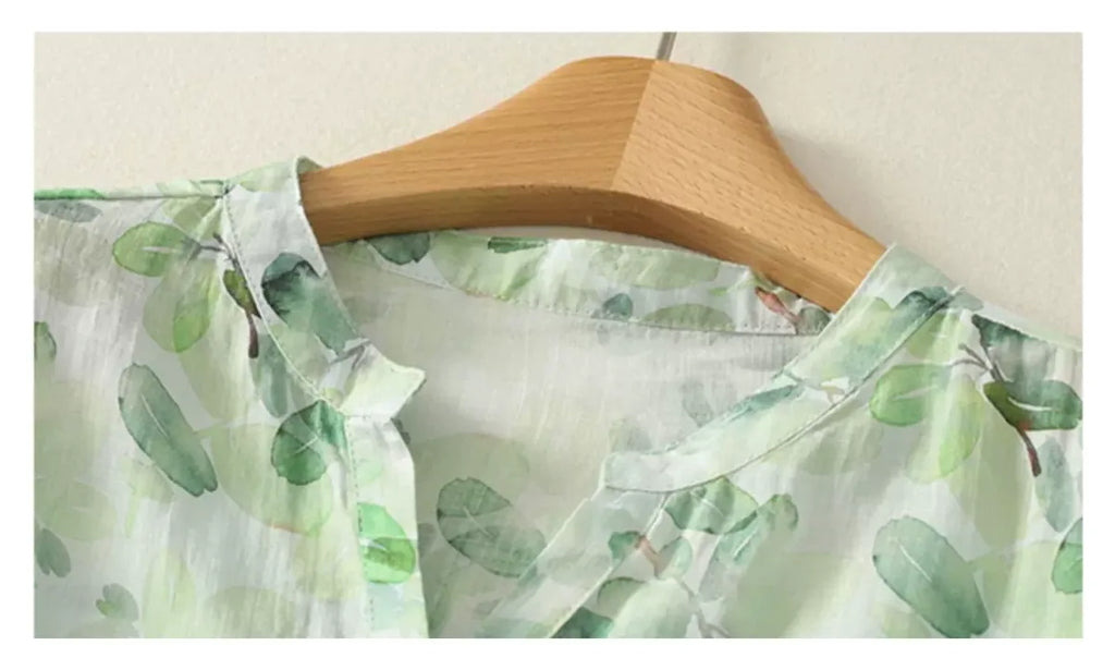 Floral Print Cotton Linen Three Quarter Sleeve Shirt - detail view