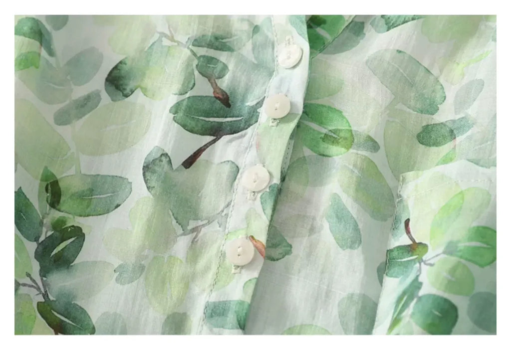 Floral Print Cotton Linen Three Quarter Sleeve Shirt - detail view