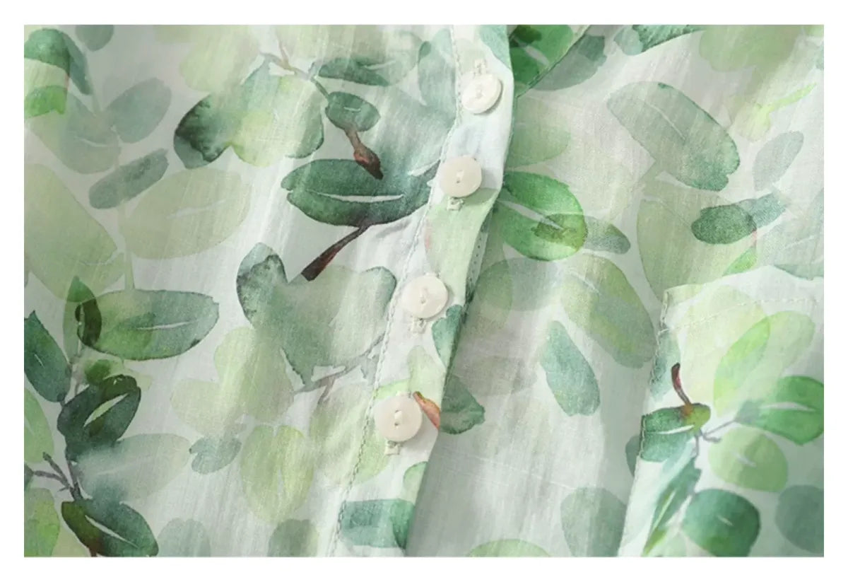 Floral Print Cotton Linen Three Quarter Sleeve Shirt - detail view