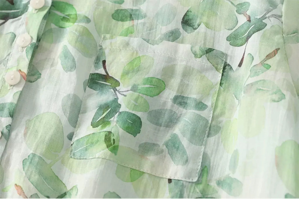 Floral Print Cotton Linen Three Quarter Sleeve Shirt - detail view