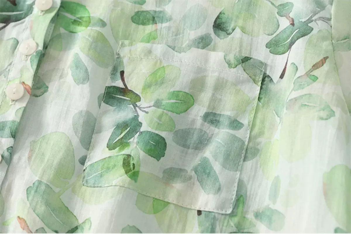 Floral Print Cotton Linen Three Quarter Sleeve Shirt - detail view