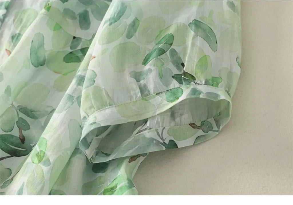 Floral Print Cotton Linen Three Quarter Sleeve Shirt - detail view