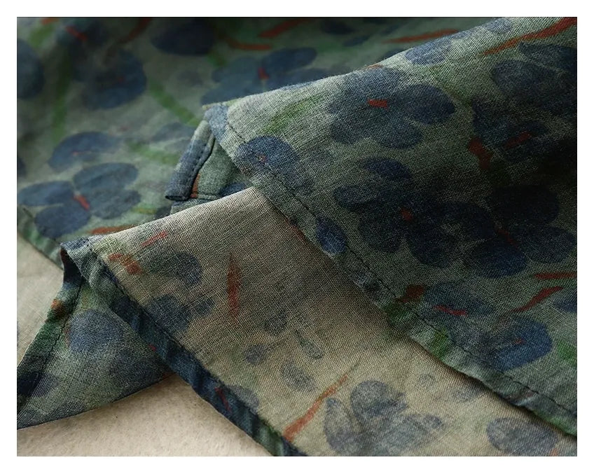 Floral Print Cotton Linen Three Quarter Sleeve Shirt - detail view