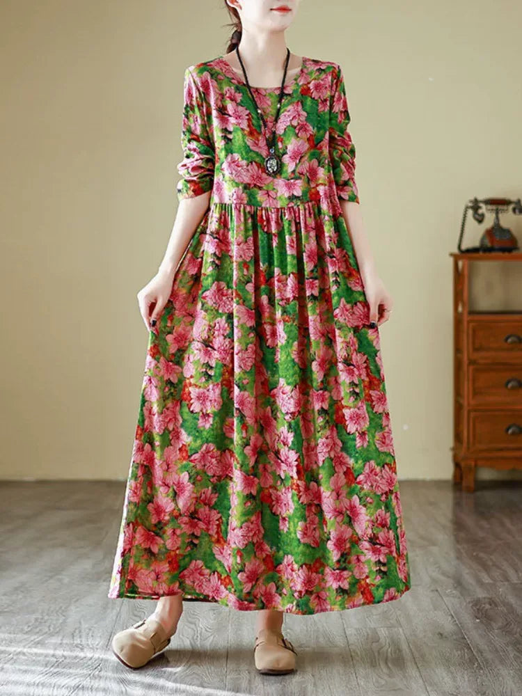 Floral Print Empire Waist Long Sleeve Maxi Dress