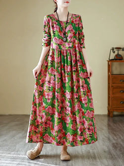 Floral Print Empire Waist Long Sleeve Maxi Dress
