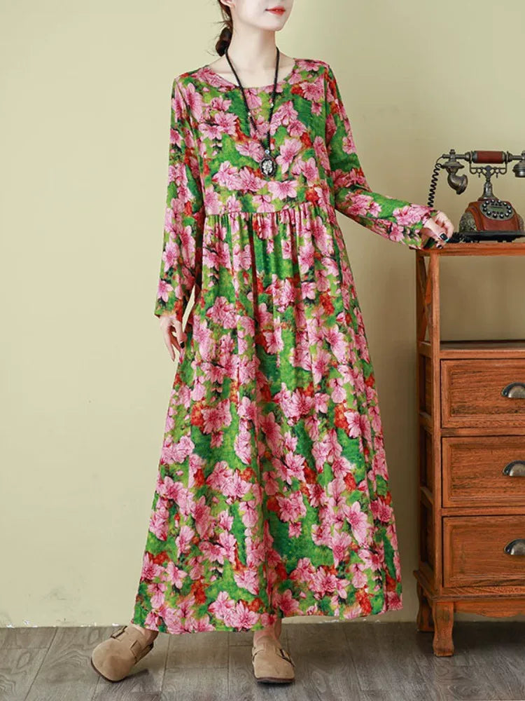 Floral Print Empire Waist Long Sleeve Maxi Dress