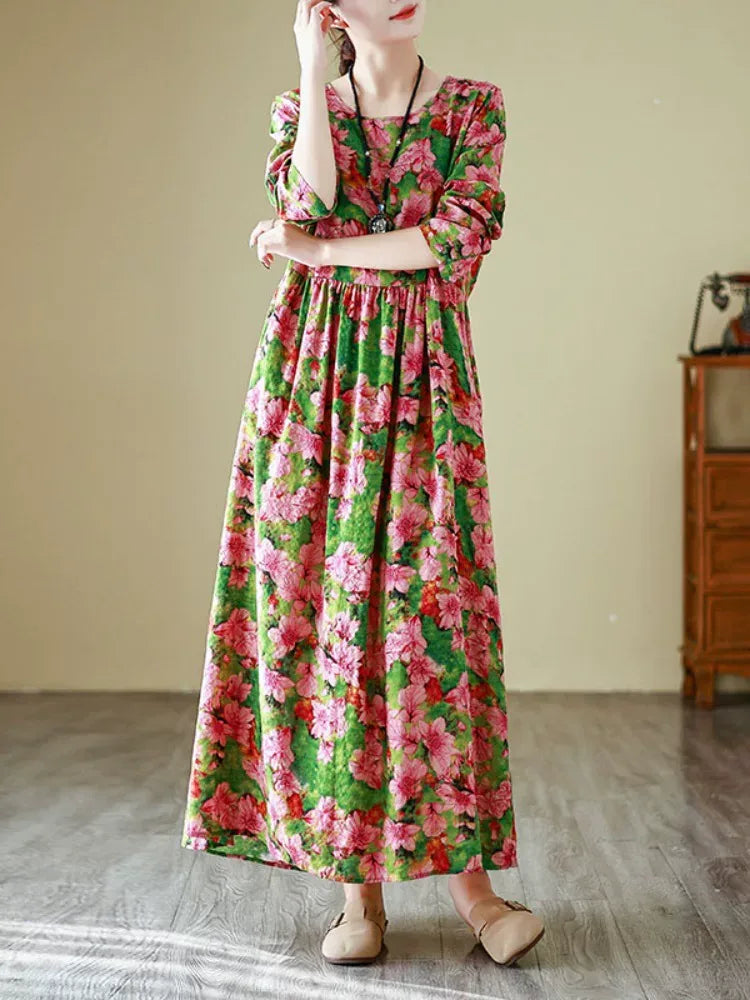 Floral Print Empire Waist Long Sleeve Maxi Dress
