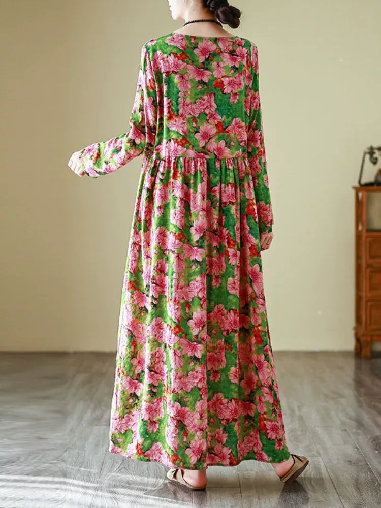 Floral Print Empire Waist Long Sleeve Maxi Dress