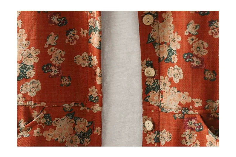 Floral Print Fleece-Lined Patch Pocket Coat