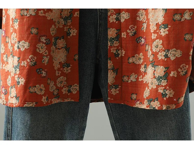 Floral Print Fleece-Lined Patch Pocket Coat