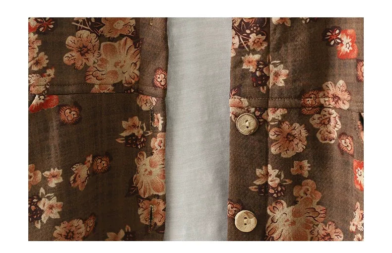 Floral Print Fleece-Lined Patch Pocket Coat