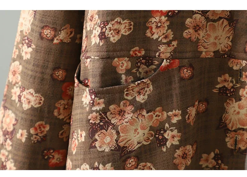Floral Print Fleece-Lined Patch Pocket Coat
