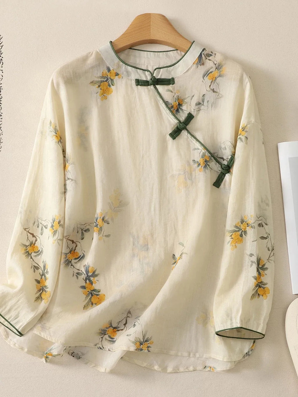 Floral Print Frog Button Asymmetrical Placket Long Sleeve Shirt