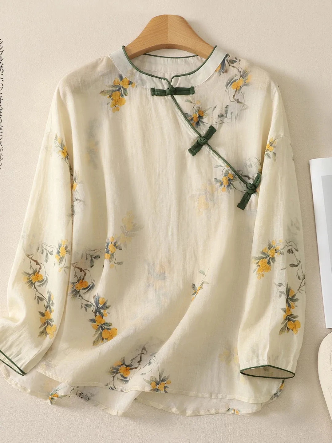 Floral Print Frog Button Asymmetrical Placket Long Sleeve Shirt