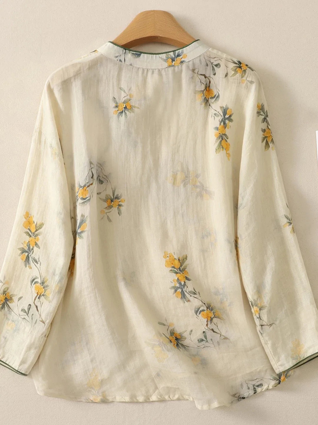 Floral Print Frog Button Asymmetrical Placket Long Sleeve Shirt