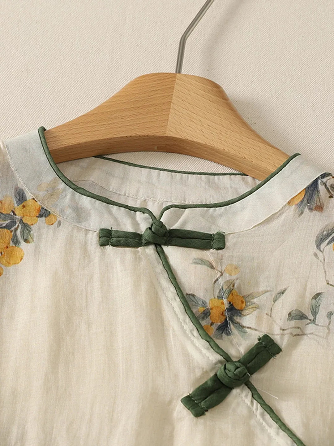 Floral Print Frog Button Asymmetrical Placket Long Sleeve Shirt