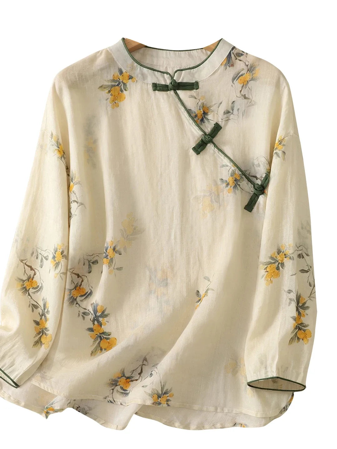 Floral Print Frog Button Asymmetrical Placket Long Sleeve Shirt