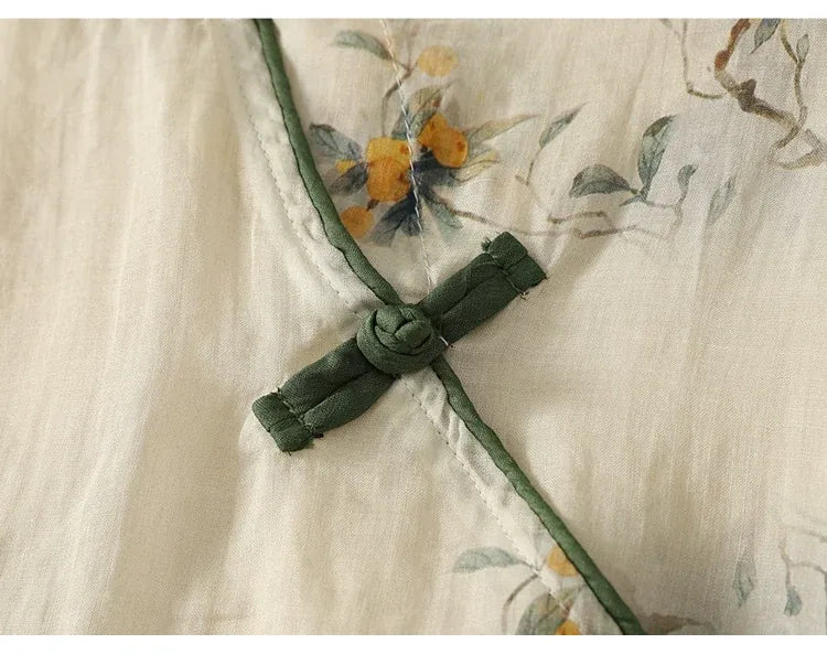 Floral Print Frog Button Asymmetrical Placket Long Sleeve Shirt