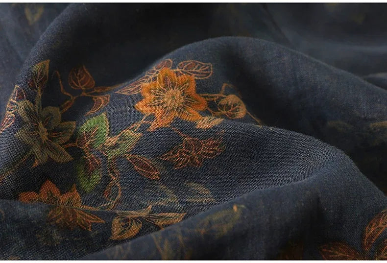 Floral Print Frog Button Mandarin Collar Long Sleeve Shirt
