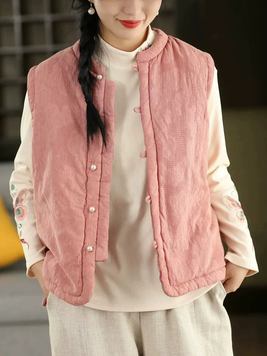 Floral Print Mandarin Collar Padded Vest