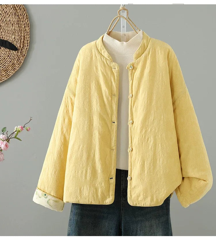 Floral Print Quilted Mandarin Collar Jacket
