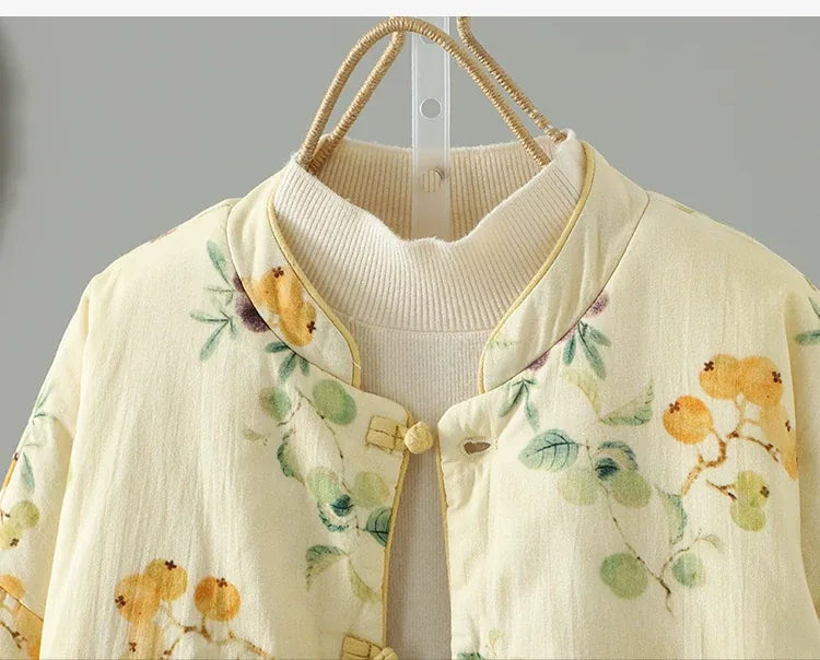 Floral Print Quilted Mandarin Collar Jacket