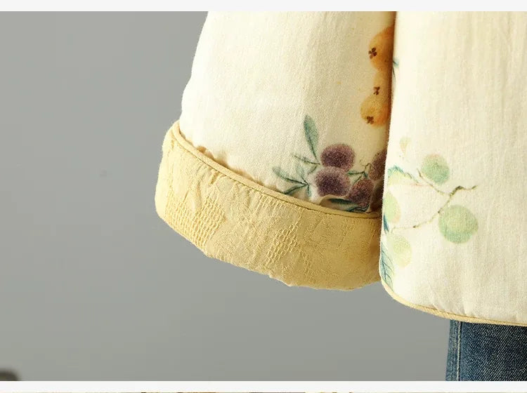 Floral Print Quilted Mandarin Collar Jacket