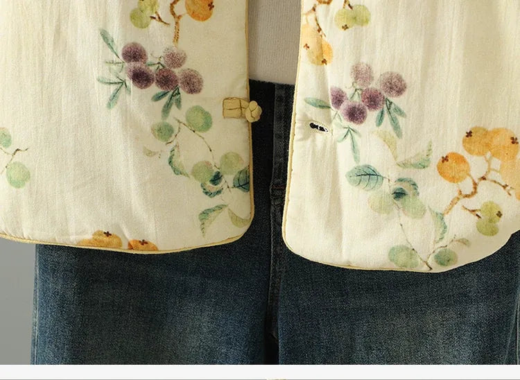 Floral Print Quilted Mandarin Collar Jacket