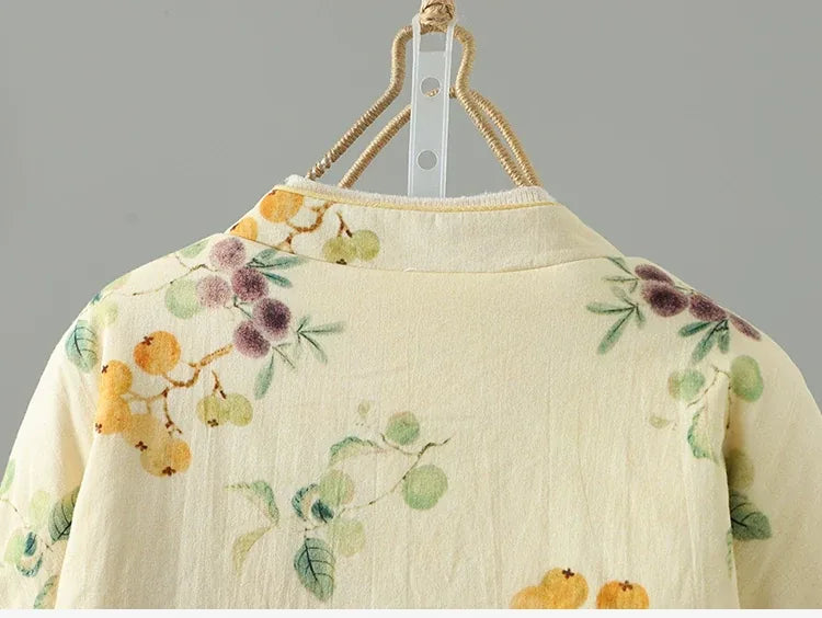 Floral Print Quilted Mandarin Collar Jacket