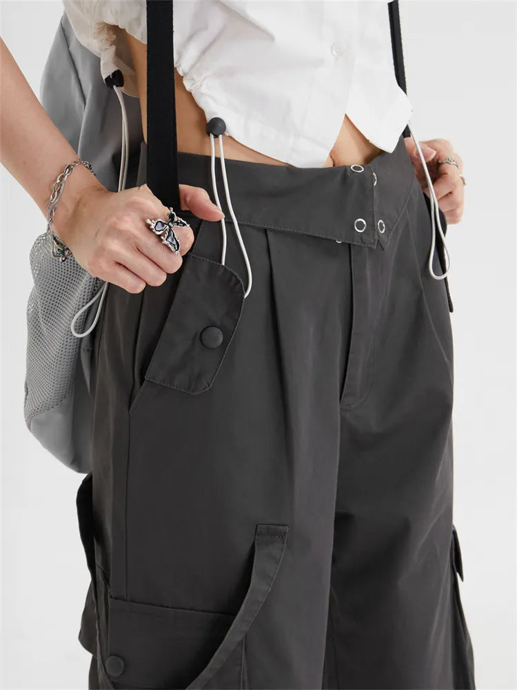 Fold Over Waist Straight Leg Cargo Pants