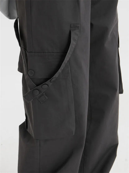 Pantalones cargo de pierna recta con cintura plegable