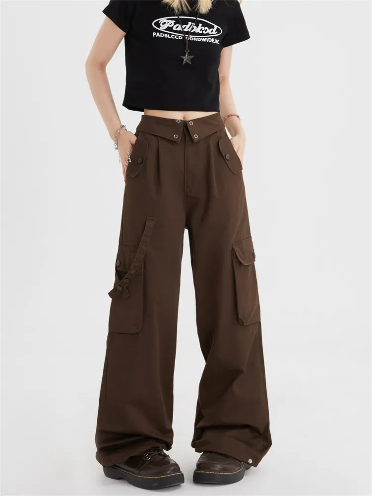 Fold Over Waist Straight Leg Cargo Pants