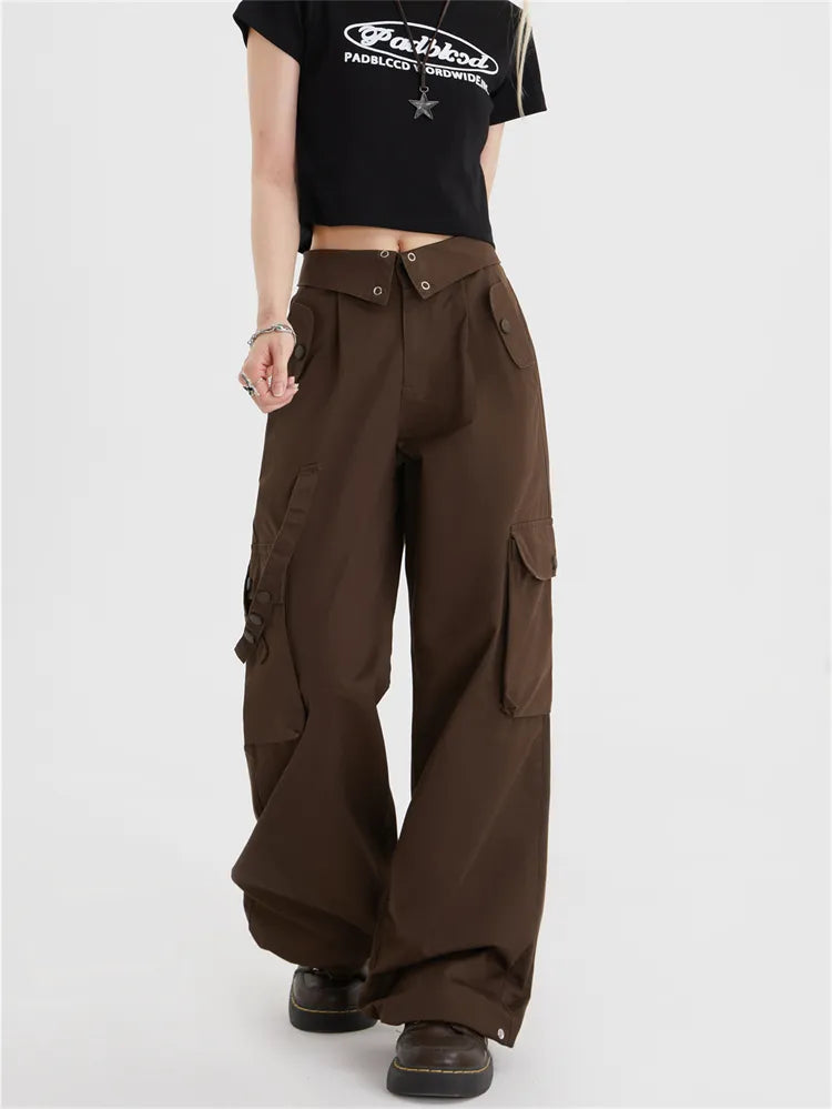 Fold Over Waist Straight Leg Cargo Pants