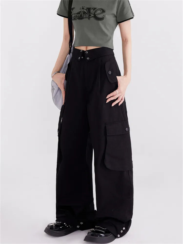 Fold Over Waist Straight Leg Cargo Pants