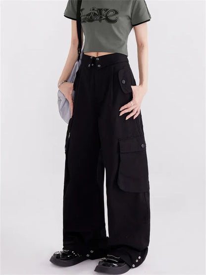 Pantalones cargo de pierna recta con cintura plegable