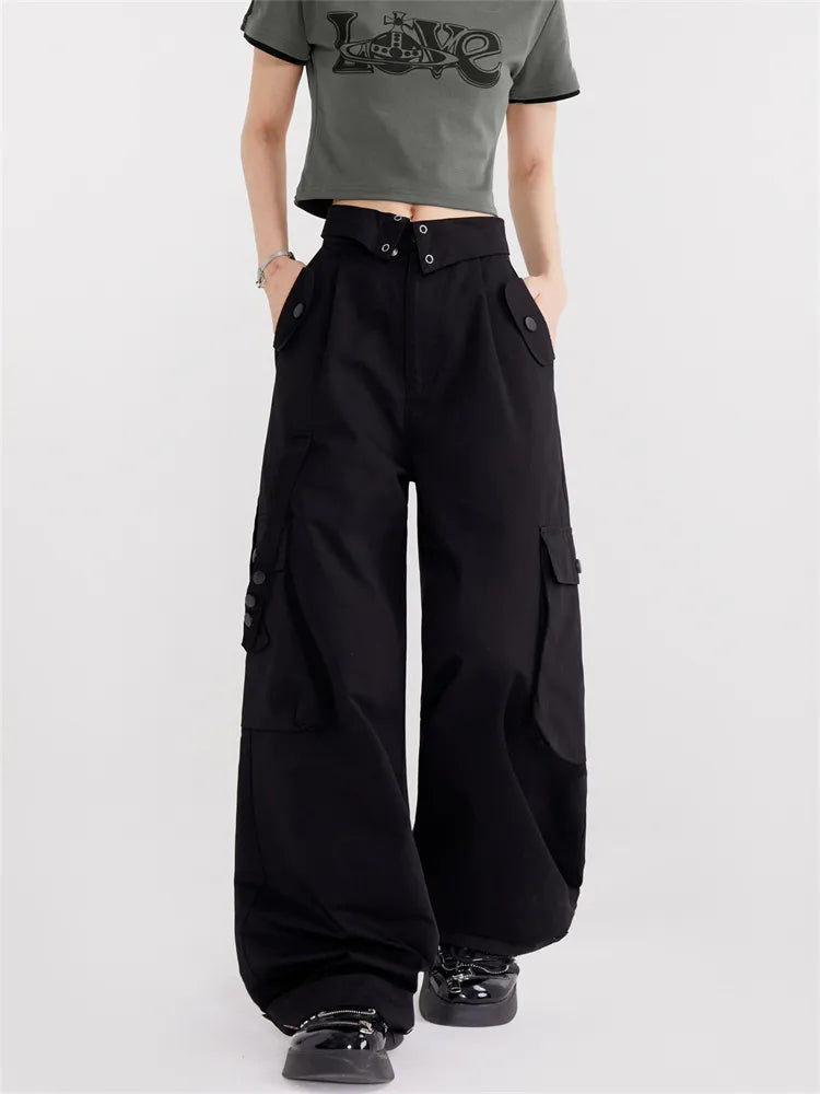 Fold Over Waist Straight Leg Cargo Pants