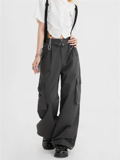 Pantalones cargo de pierna recta con cintura plegable