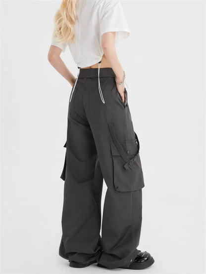 Pantalones cargo de pierna recta con cintura plegable