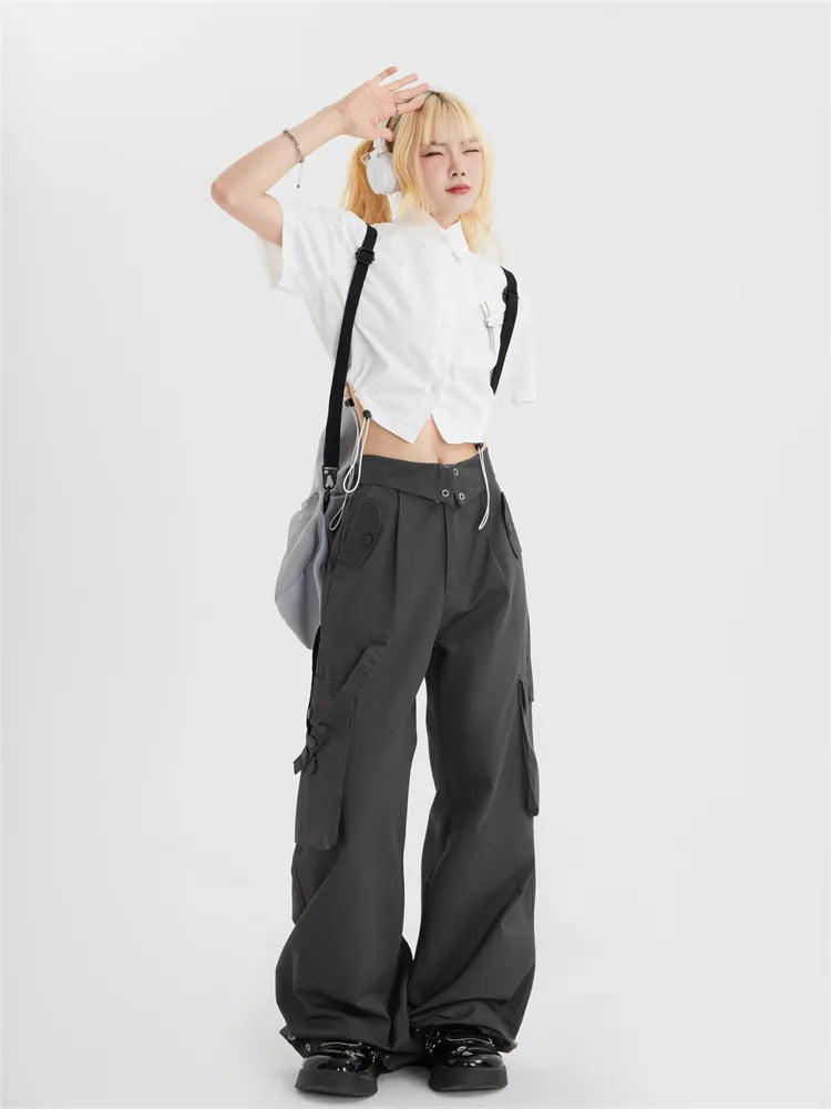 Fold Over Waist Straight Leg Cargo Pants