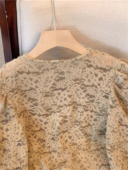 French Lace Top with V-Neck and Flared Sleeves