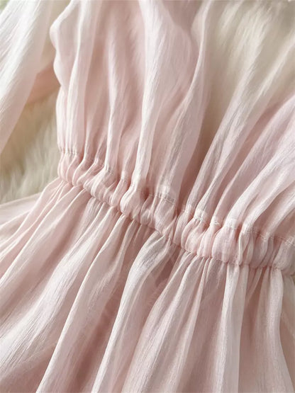 French Style Flounced Hem Longline Bell Sleeve Chiffon Kimono