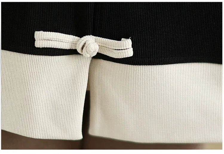 Frog Button Contrast Trim Long Sleeve Knit Cardigan